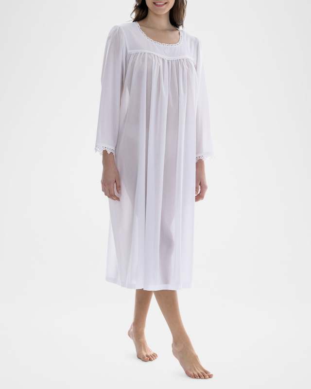 Loredana Lace-Trim Ruched Cotton Nightgown